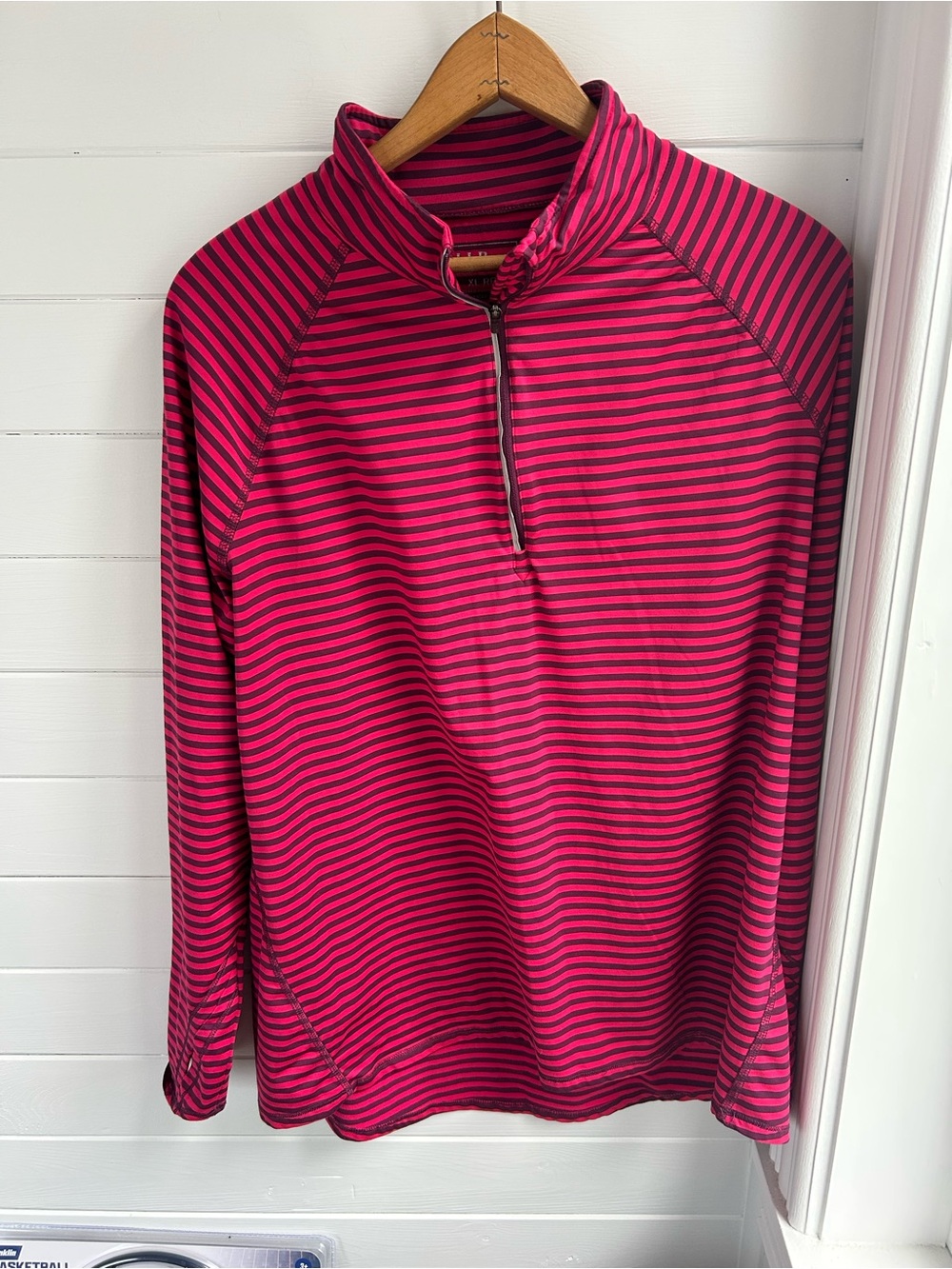 L.L.Bean Women’s XL Pink Striped Quarter Zip Pullover Performance Top
